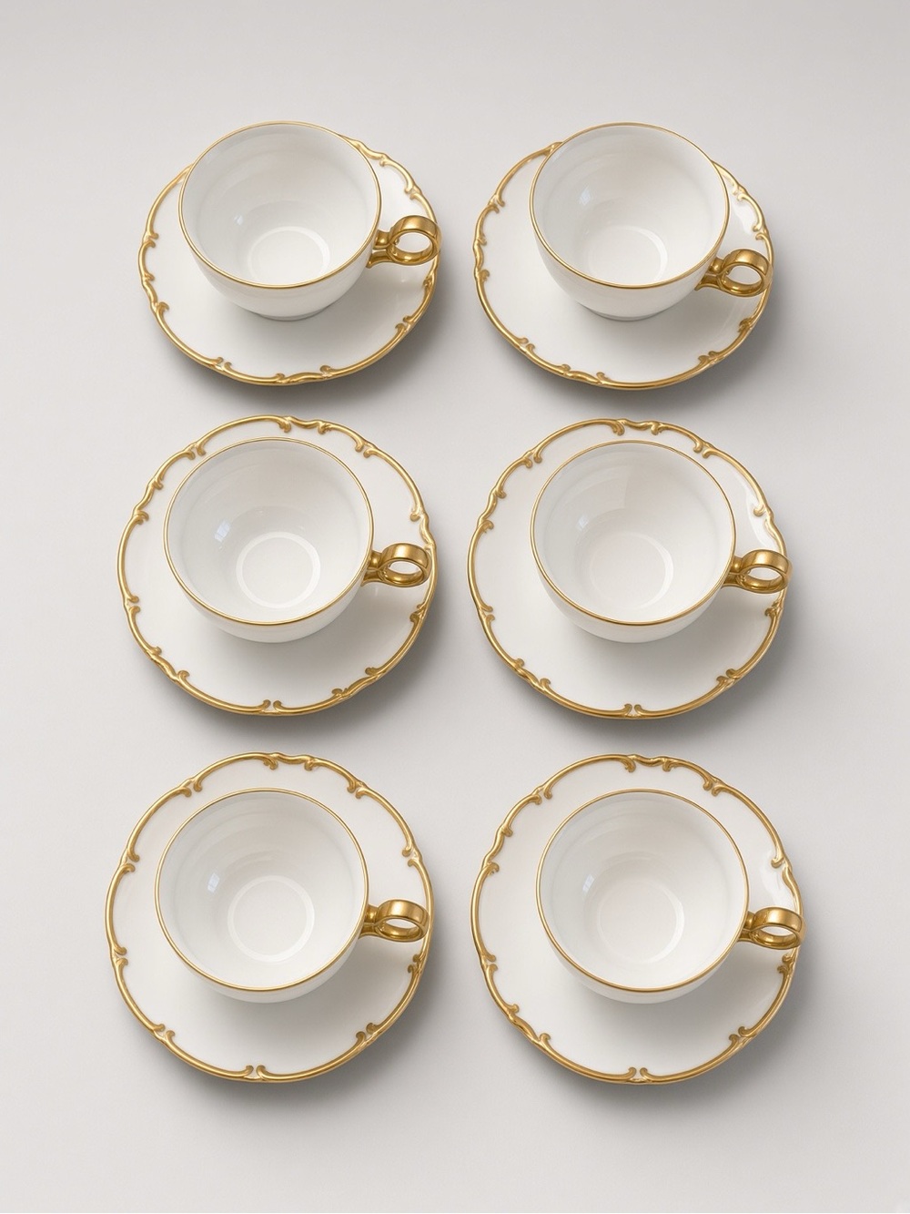Hutschenreuther Germany White Gold Gilt Teacup & Saucer Set of 6